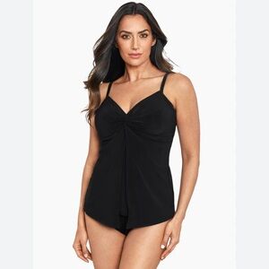Miraclesuit LOVE KNOT Twist Front Underwire Tankini SwimSuit Top Black SZ 12 NWT